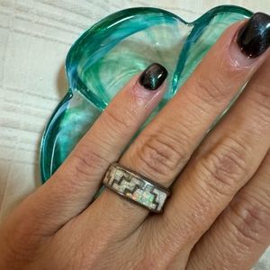 Chichen Itza pyramid Antique sterling silver + opal ring